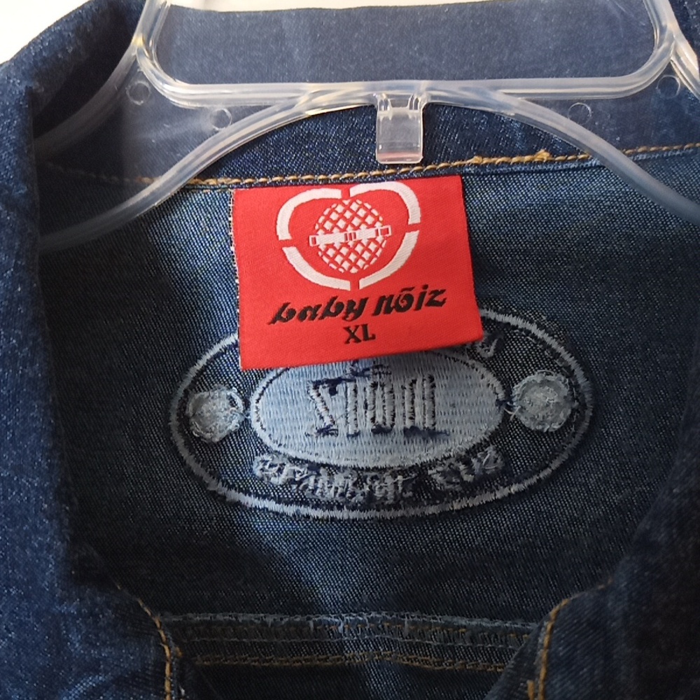 Y2K Throwback-Baby Noiz Denim Stretch Jean Jumpsuit "Chicago" Patchwork Sz XL - Picture 3 of 12
